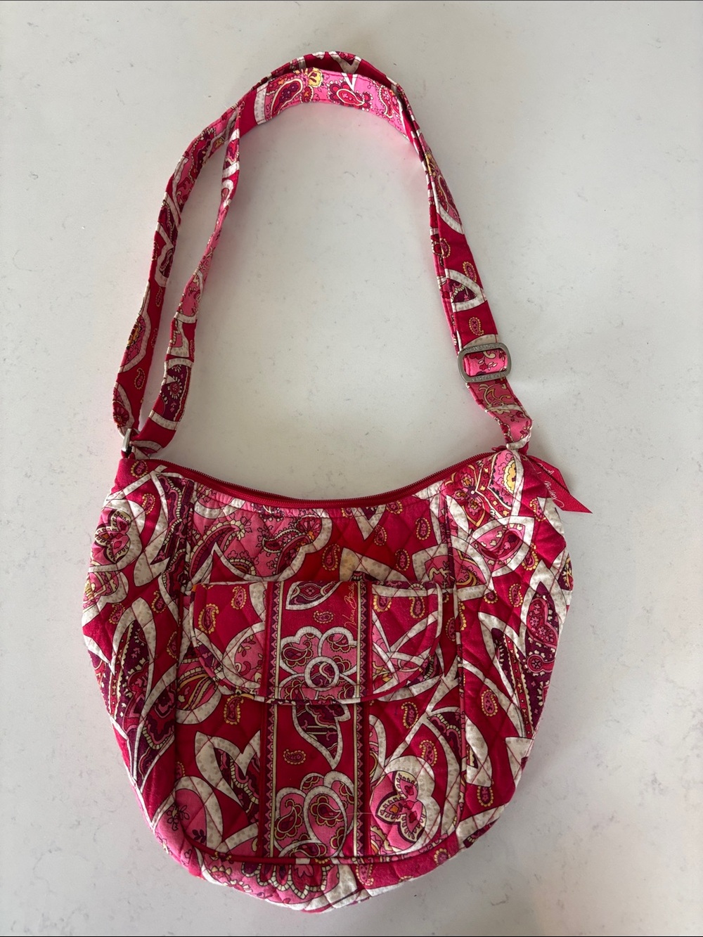 Vera Bradley Pink Quilted Paisley Shoulder Bag with silver accents